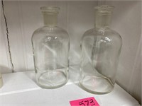 2 PYREX APOTHECARY BOTTLES W/ GLASS TOPS