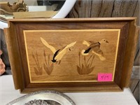 ENLAYED SERVING TRAY W/ DUCKS ON IT