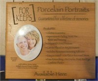 Wooden porcelain portraits sign, 13" x 11"