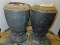 Pair of headstone flower vase urns, 12" tall,
