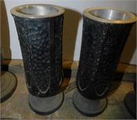 Pair of headstone flower vase urns, 9.5" tall