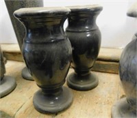 Pair of marble headstone flower vase urns, 6" tall