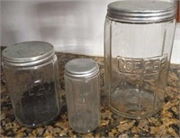 3 vintage glass jars coffee, tea and other