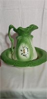 Vintage Basin and Pitcher.  Green