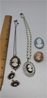 Cameo Necklaces, Earings and Lapel Pins