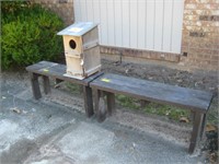 2 Wooden Benches 17"x40"x11" and Squirrel House