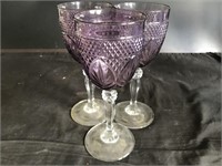 Set of three thick glass wine glasses