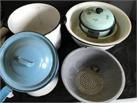 Vintage Enamel Pots And Bowls