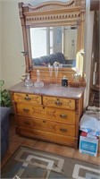 Antique Marble Top Dresser W/ Mirror