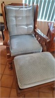 Hard Wood Chair W/ Ottoman, Light Blue Fabric