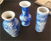 3pc Mini Blue/ White Vases