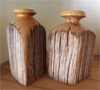 Pair Wood Vases, No Markings