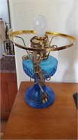 Blue Glass Base Electric Oil Lamp Style, No Globe