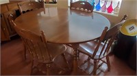 Table, 4 Pc Ethan Allen Chairs 52 X 42 W/ Leaf In
