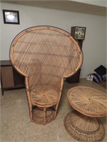 Vintage Rattan Peacock Chair & Table
