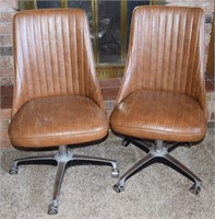 Pair MCM Chromcraft brown swivel dining chairs