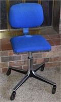 Vintage blue upholstered chrome swivel desk chair