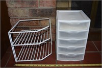 Storage pcs: 5 drawer plastic + white metal shelf