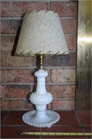 Vintage hobnail milk glass 17" tall table lamp