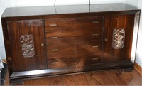 Vtg Chinese Carved accent sideboard buffet cabinet