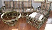 Vintage Far East Rattan Co. green furniture set