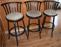 (3) 38" tall padded matte black metal bar stools