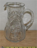 Antique cut / etched glass handled 9.5" pitcher