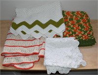 (3) vintage afghan blankets + crocheted quilt