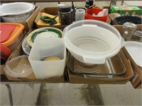 strainer, baking dish, assorted plates