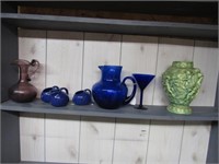 Cherub Vase & Cobalt Glass Lot