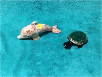 Glass dolphin and turtle
