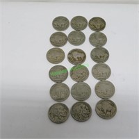 18-Buffalo nickels 1920 to 1937 all nice shape