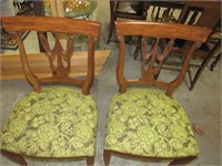 Pair of Wood Dining Chairs with Lime Green Seats
