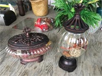 (2) Decorator Glass Covered  Bowl & Jar