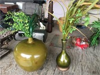 (2) Green Decorator Vase