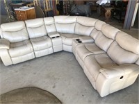 Leather Sectional Sofa (Tan ~ Reclines on  4 Chair