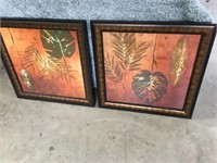 Pr of Framed Decorator Prints (Leaves ~ 30" x 30")
