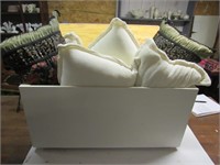 Wood Storage Box & Throw Pillows