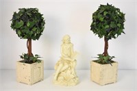 2 TOPIARIES AND FIGURINE - 19"H