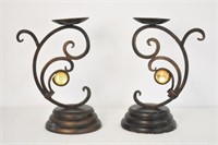 PAIR OF METAL DECORATIVE CANDLE HOLDERS 12 1/2"H