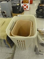 laundry basket, trash can, both have breaks