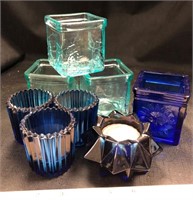 Blue glass votive holders