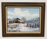 Winter barn scene artwork