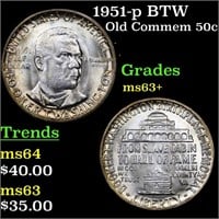 1951-p BTW Old Commem Half Dollar 50c Grades Selec