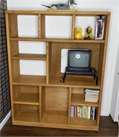 Wooden Cubby Shelf and Contents