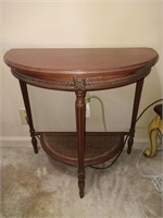 Half round side table with caned shelf