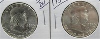 (2) UNC BU Franklin Silver Half Dollars. Dates: