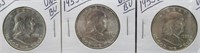 (3) UNC BU Franklin Silver Half Dollars. Dates:
