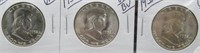 (3) Franklin Silver Half Dollars. Dates: 1952