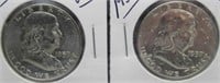 (2) 1957-D UNC Franklin Silver Half Dollars.